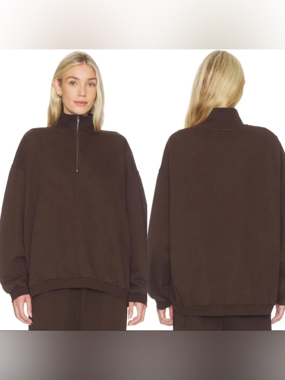 SKIMS Oversized Quarter-Zip Pullover in Chocolate Brown - Picture 1 of 2